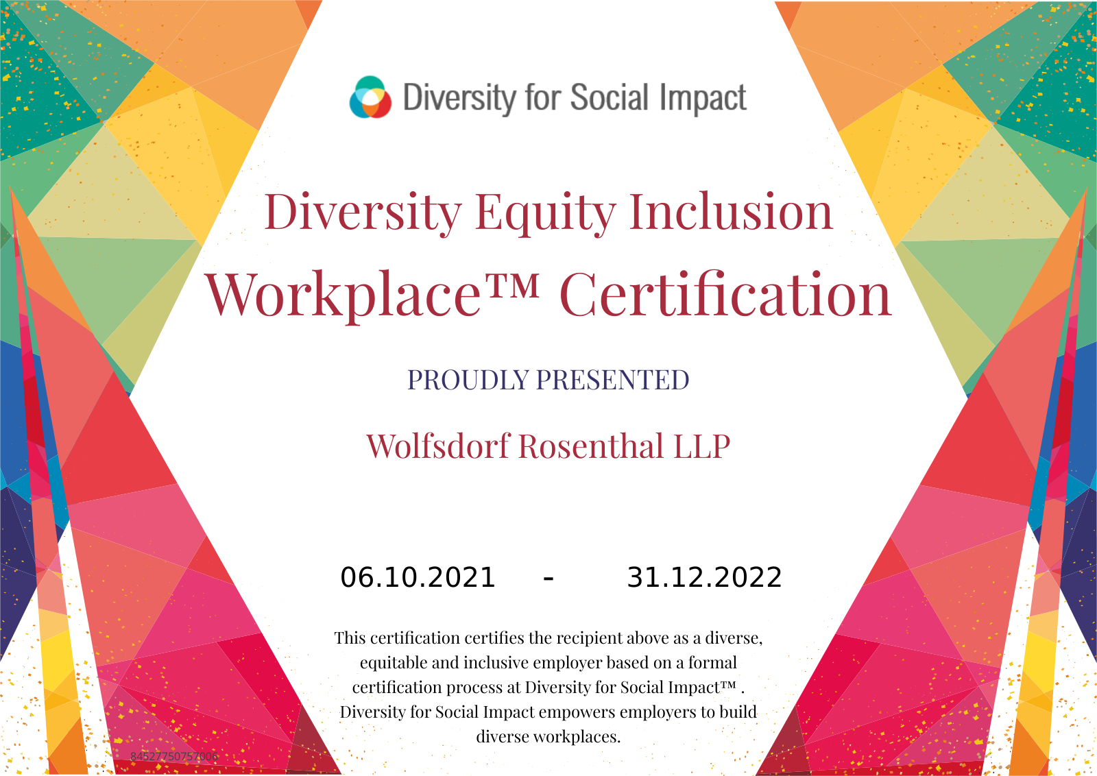 WR Immigration Certified as a Diversity Equity and Inclusion Workplace